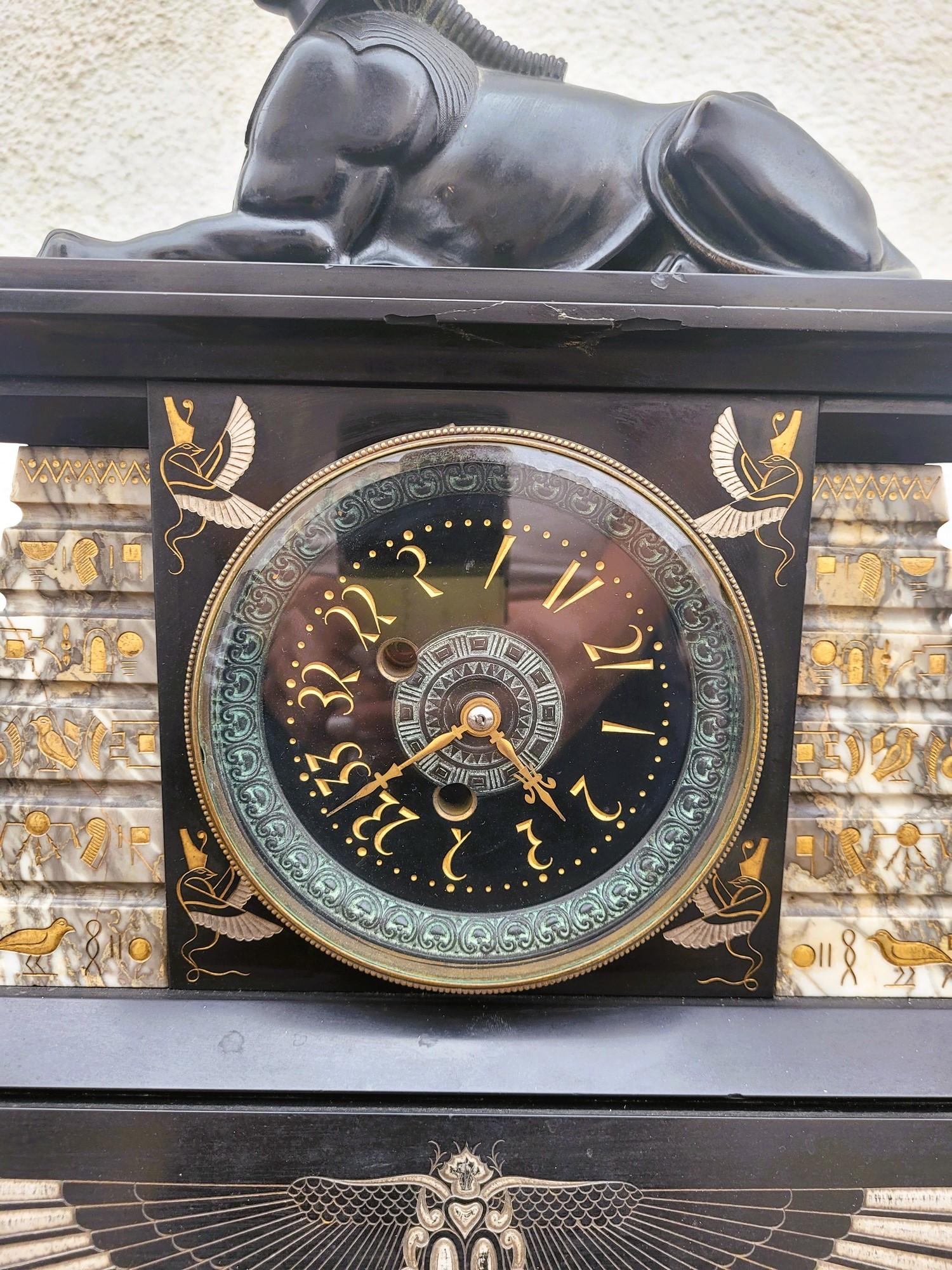 Egyptomania Marble Clock, 19th Century For Sale 1
