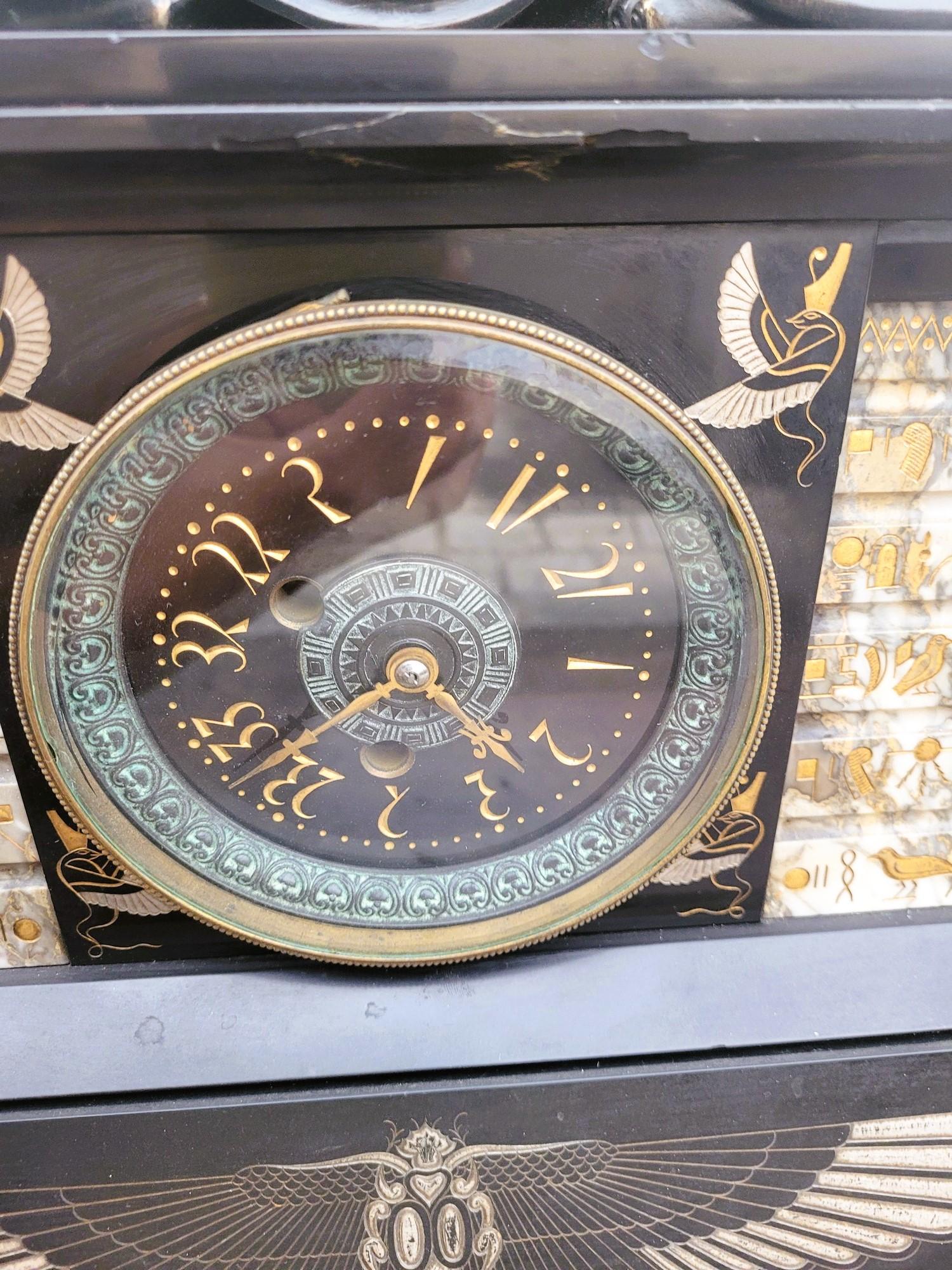 Egyptomania Marble Clock, 19th Century For Sale 2