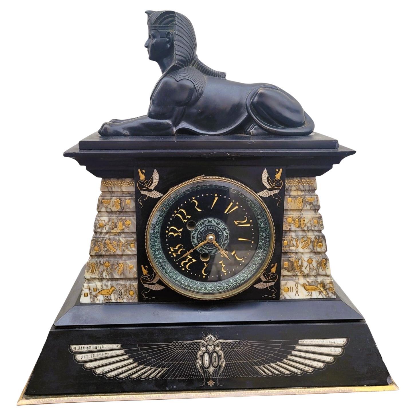Egyptomania Marble Clock, 19th Century