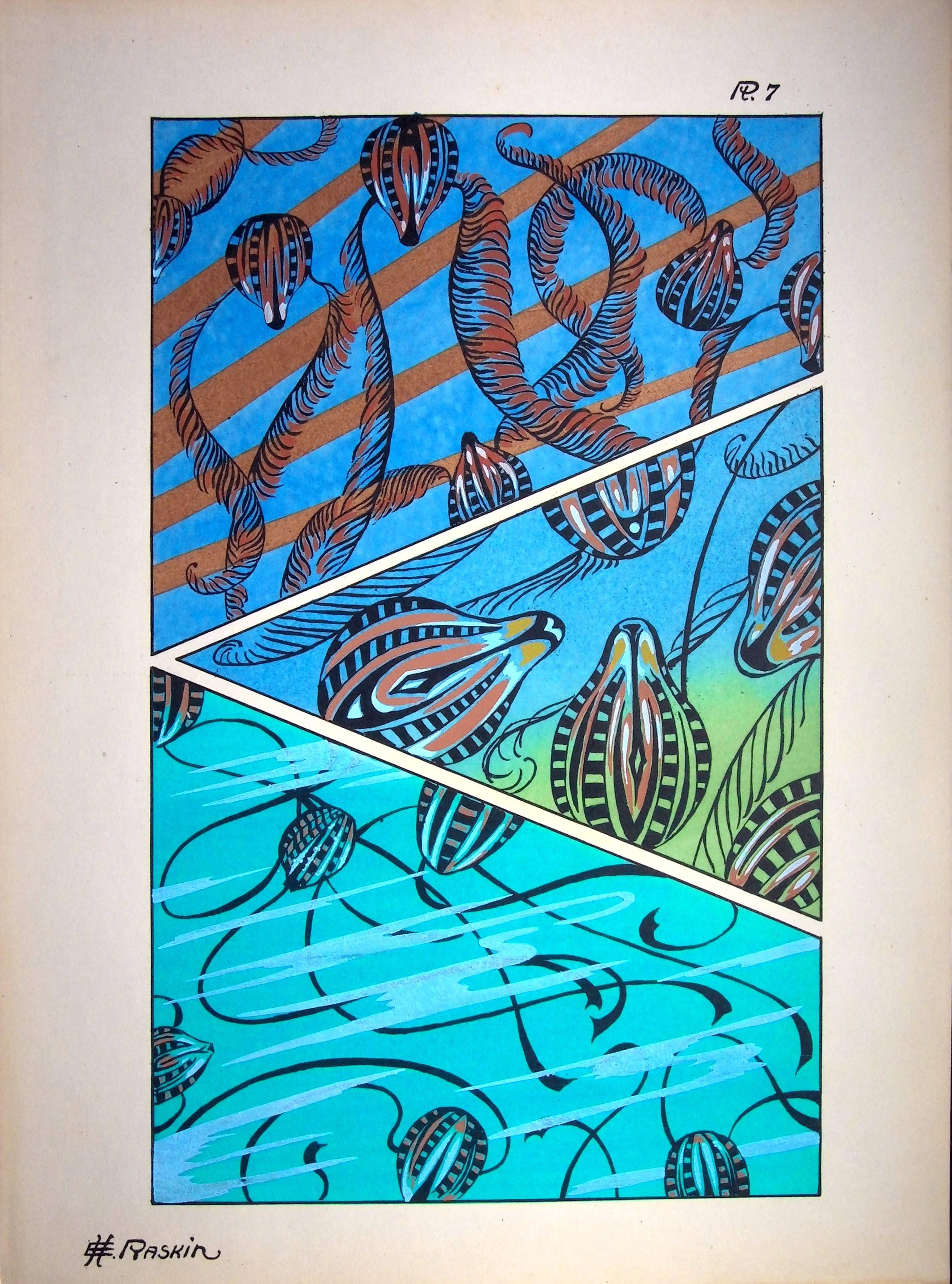 Animal Print E.H. Raskin - Art Déco, La mer : Fantaisie aquatique, 1926 - Lithographie originale