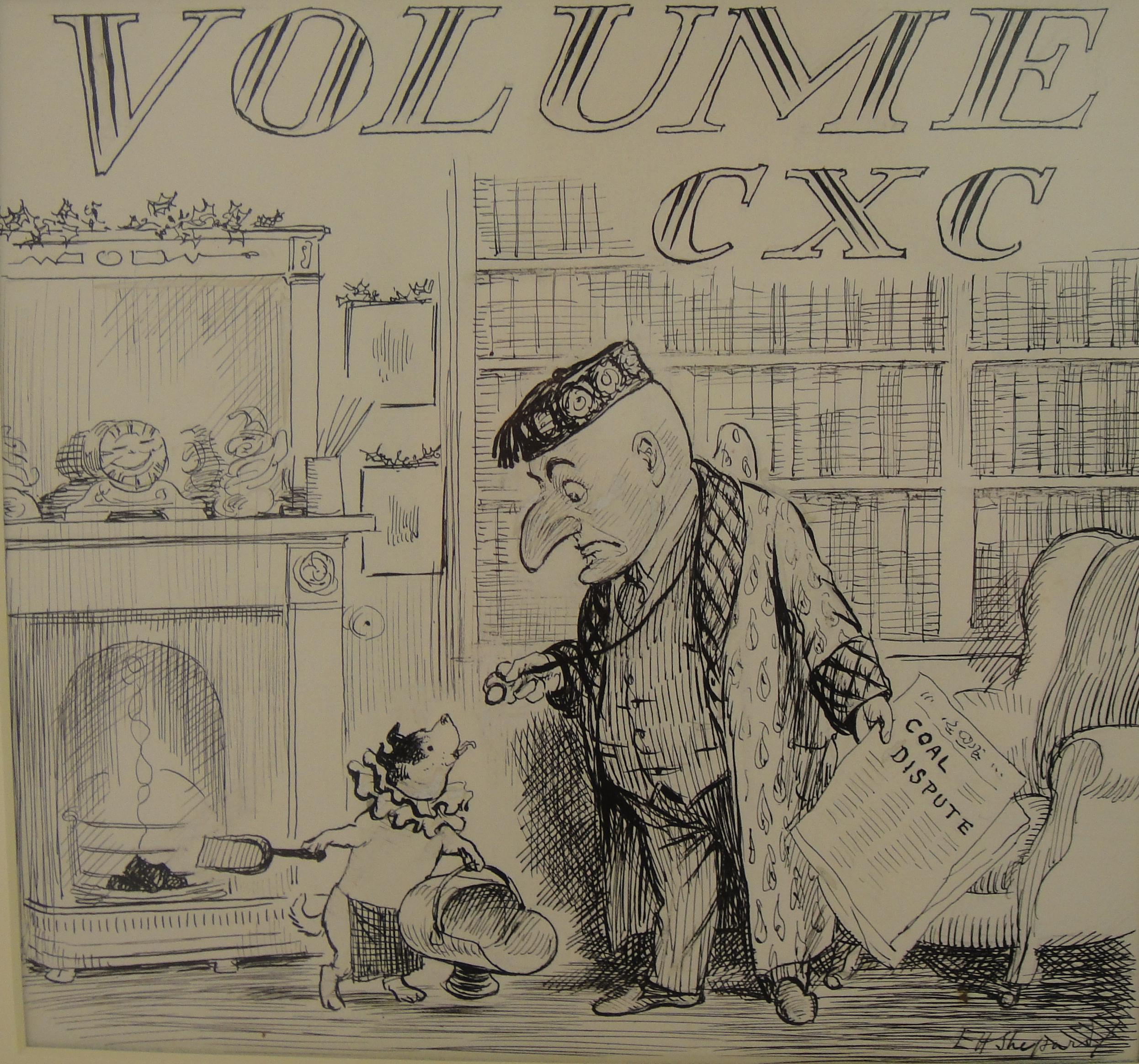 - Illustration satirique de EH Shepard pour une édition de 1936 du magazine Punch

- Œuvre originale signée par l'artiste de Winnie l'ourson

- Originaire de la propre exploitation de la famille Shepard

Description :

Ce dessin original et