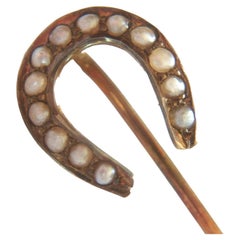 Ehlers & Co., 14k Gold Horseshoe Stick Pin with Seed Pearls, U.S., circa 1900