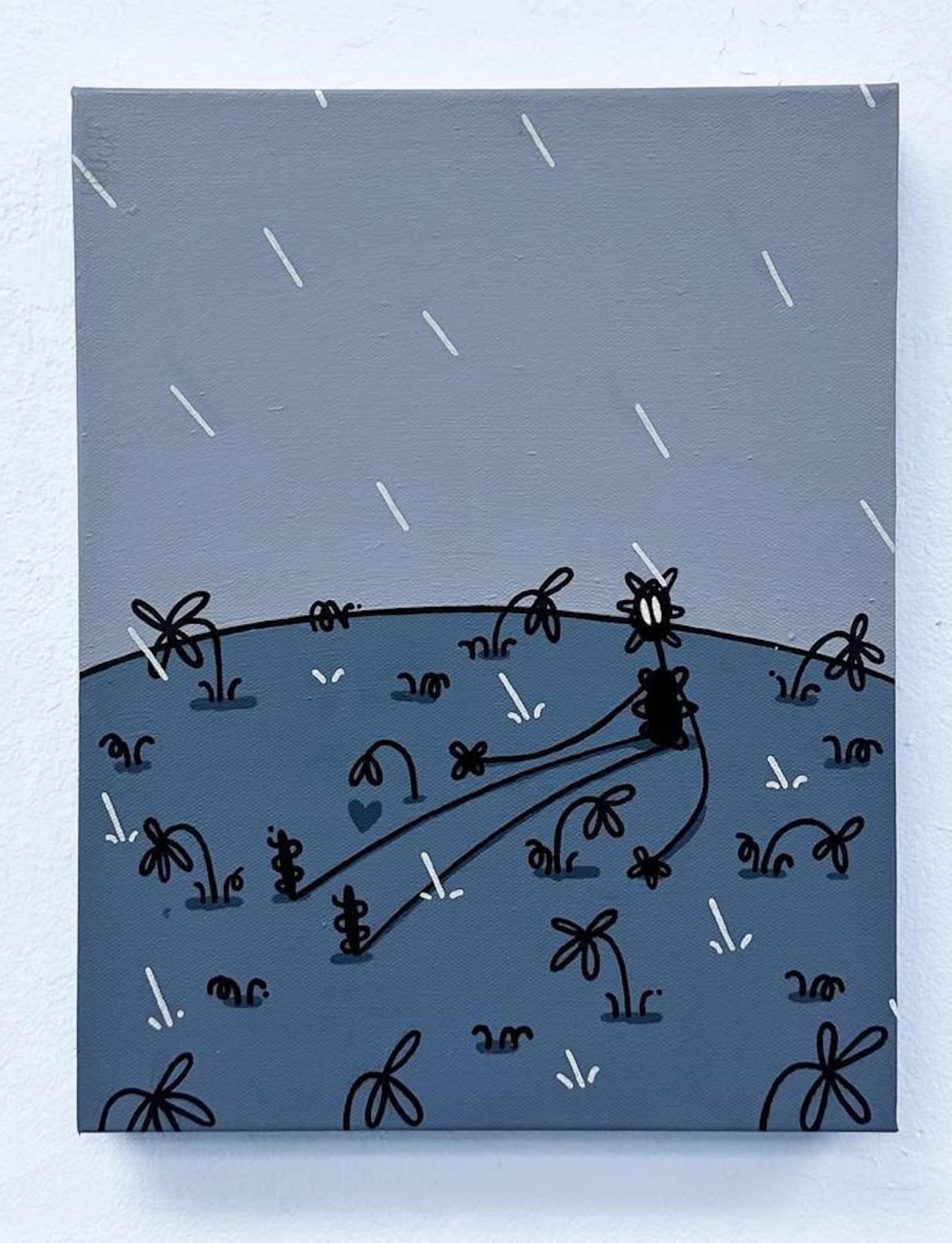 Contemporary figurative pop art street art interior blue