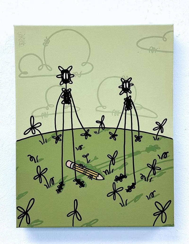 Contemporary figurative pop art street art interior green