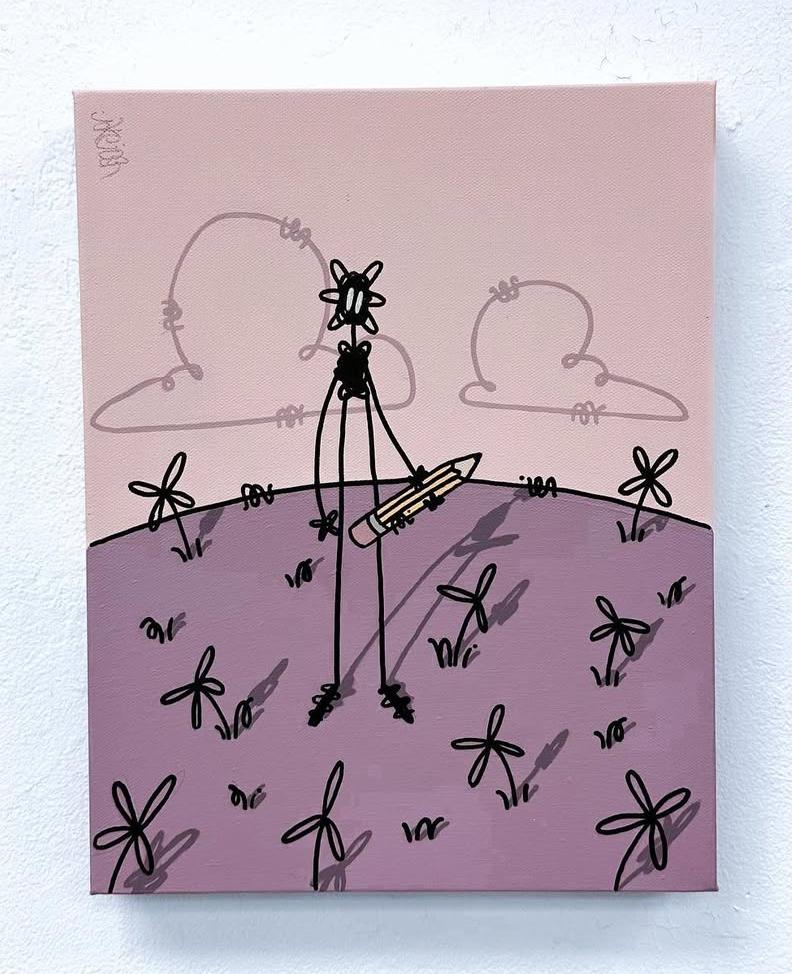 Contemporary figurative pop art street art interior purple