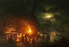 Antique Sweden, night skating scene