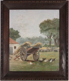 Antique E.H.S - Framed 1896 Oil, Hay Cart in the Farmyard