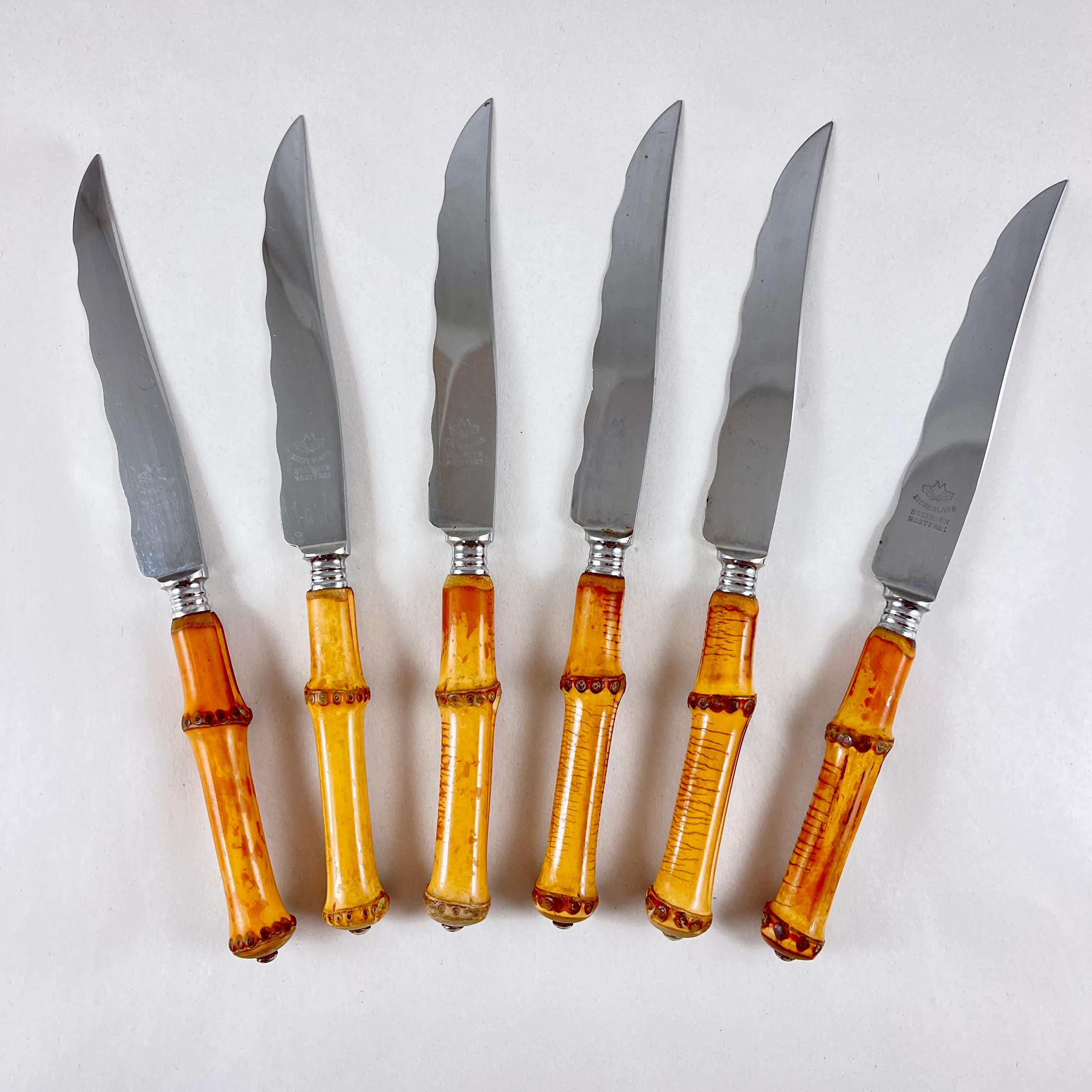 Metalwork Eichenlaub German Riveted Bamboo Steak Knives, Set of Six