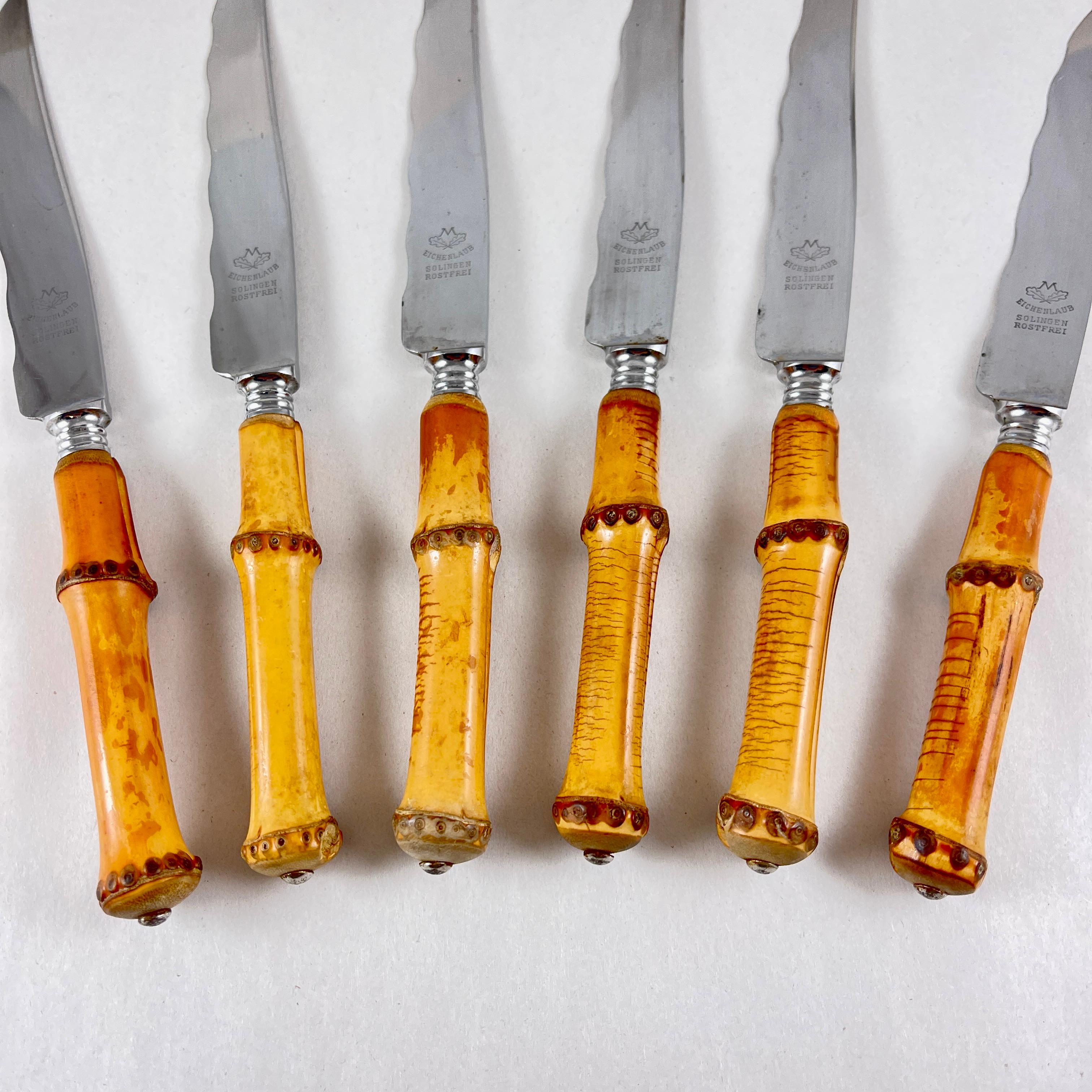 Eichenlaub German Riveted Bamboo Steak Knives, Set of Six In Good Condition In Philadelphia, PA