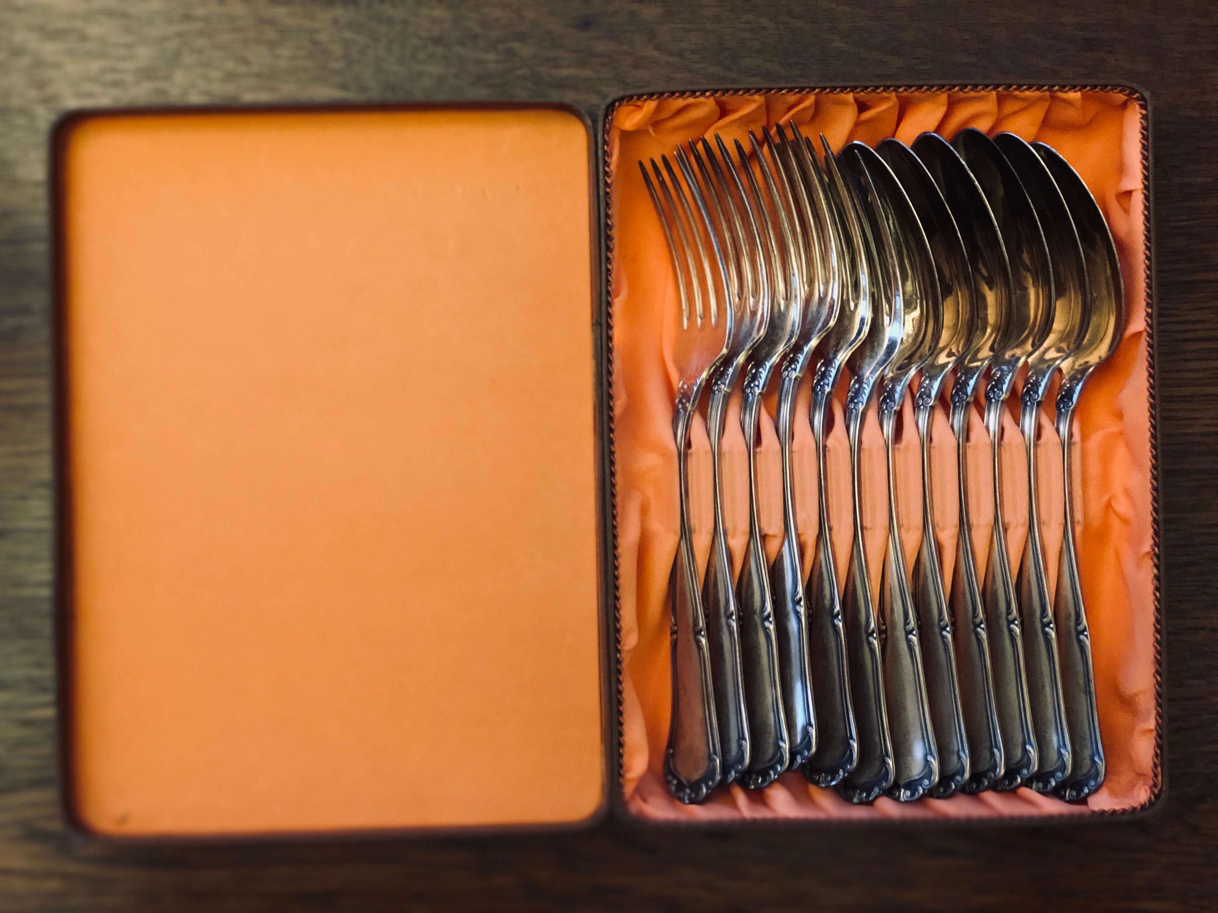 E.Icherrer Messerschmied Bulach Flatware Silver Set of 12 Spoons Forks in a Box 4