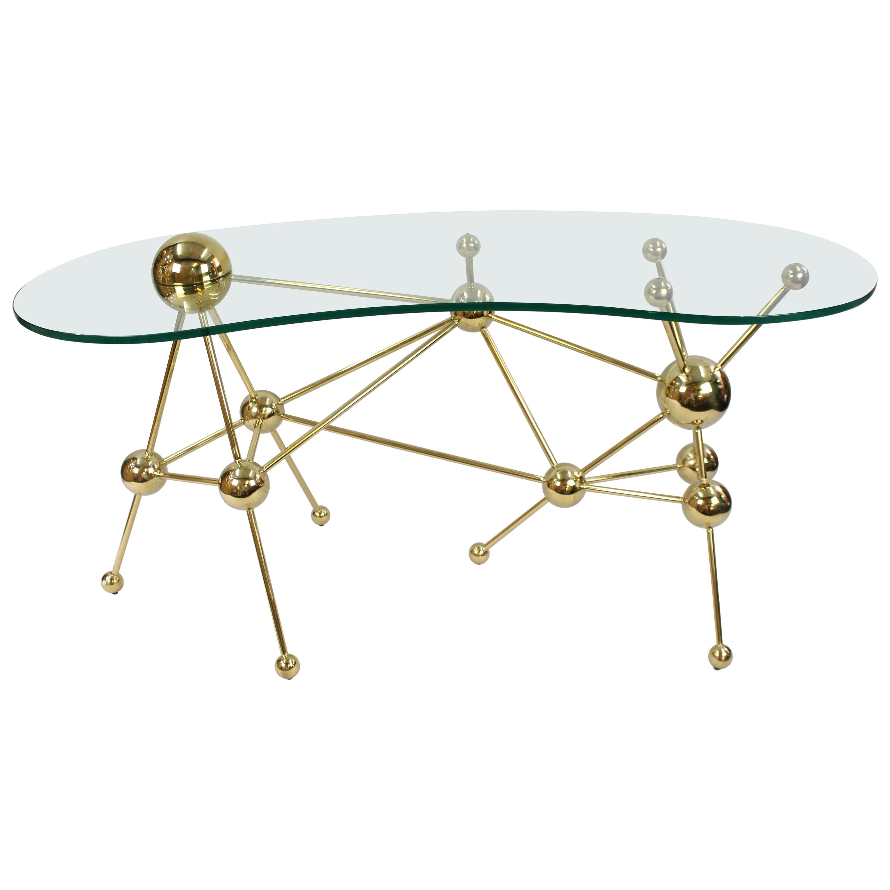 Eichholtz Kidney Shaped Glass Topped Atomic Design Table For Sale