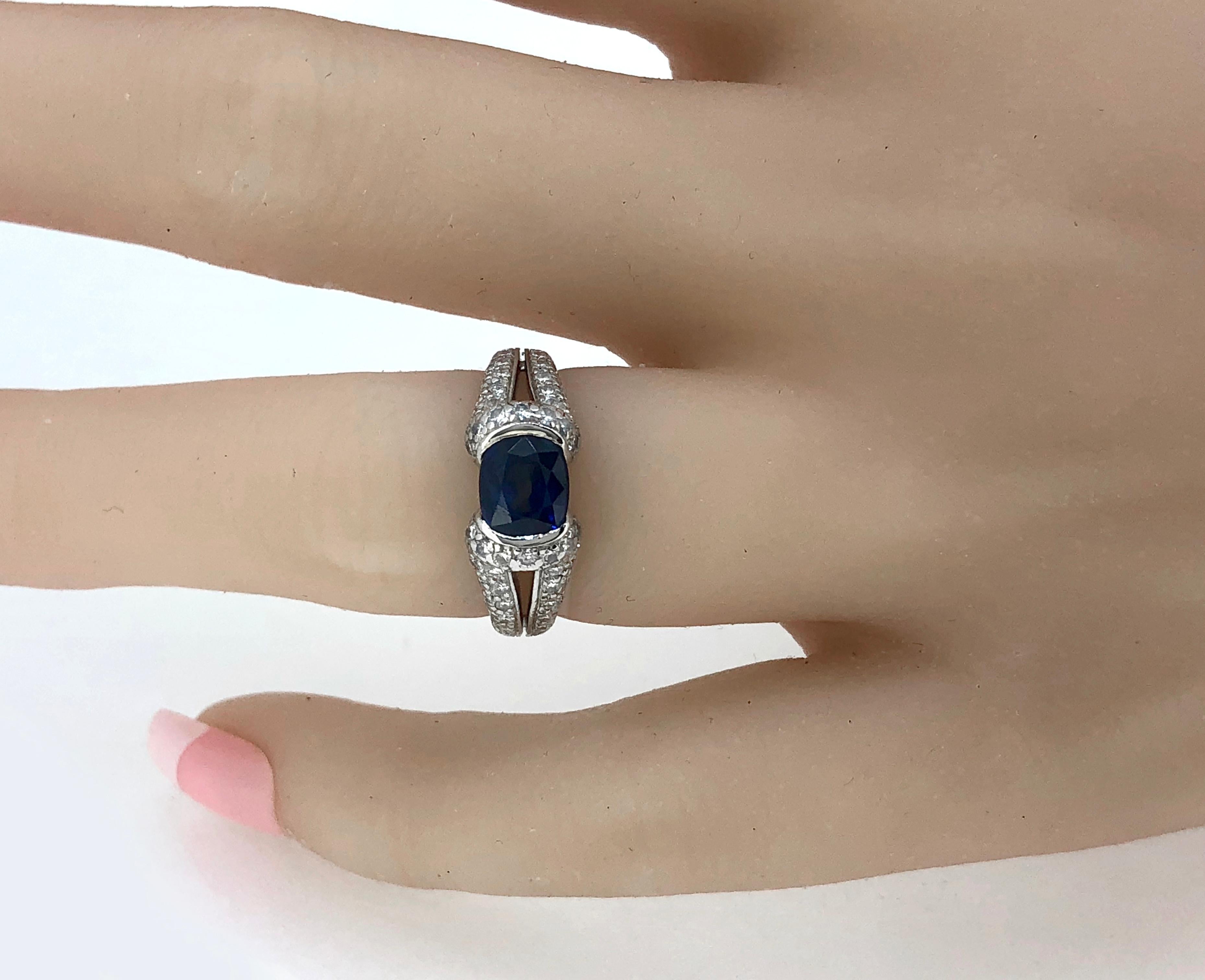 Eichhorn 1.75 Carat Sapphire Diamond Platinum Engagement Ring In Excellent Condition For Sale In Tampa, FL
