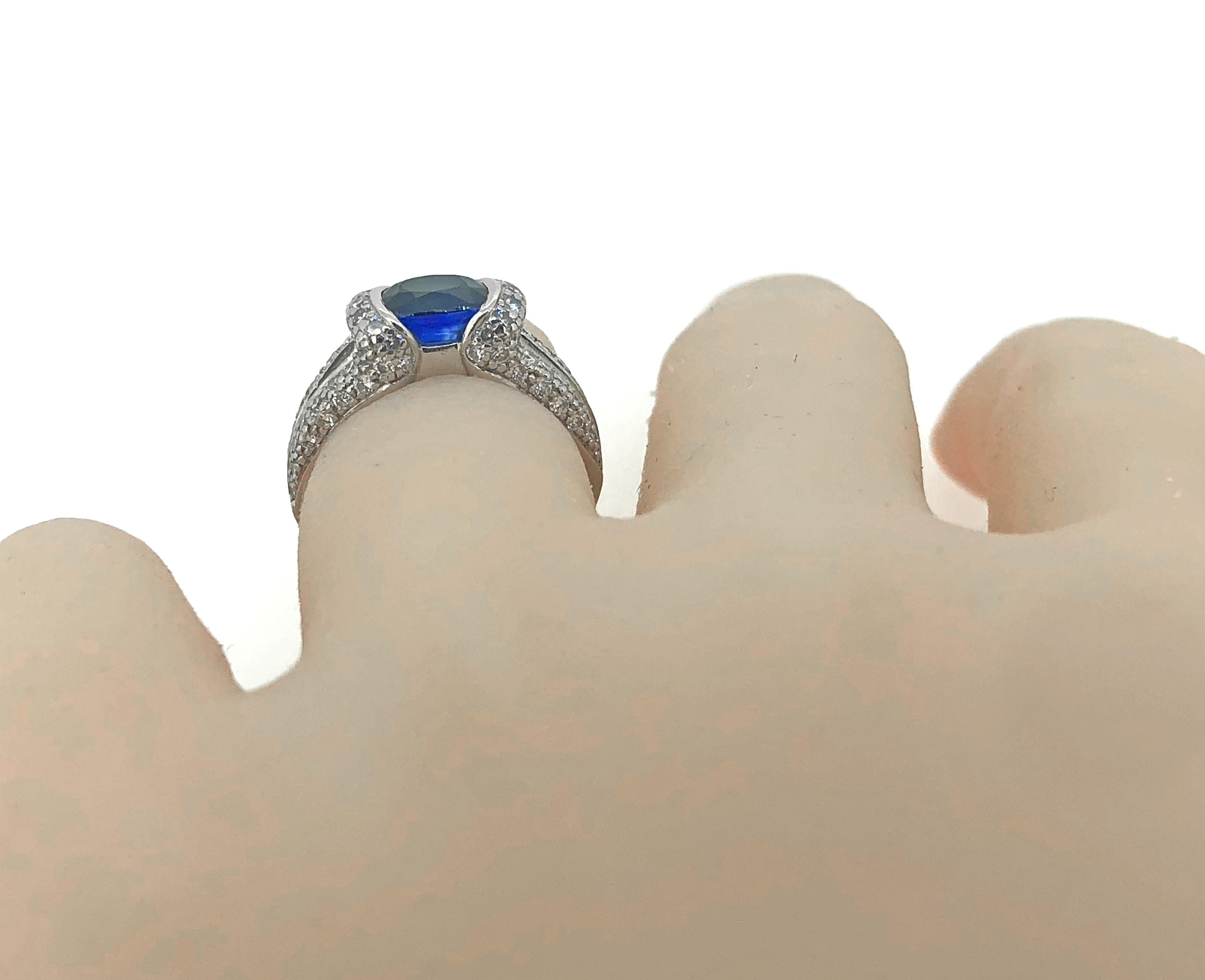 Women's Eichhorn 1.75 Carat Sapphire Diamond Platinum Engagement Ring For Sale