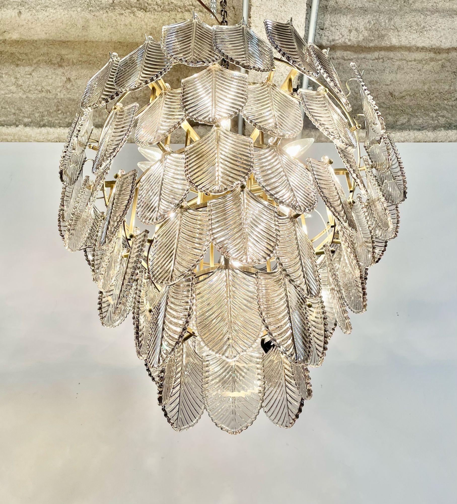 Mid-Century Modern Eicholtz, Modern, Art Deco Style, Chandelier, Brass, Smoked Glass, 2010s For Sale