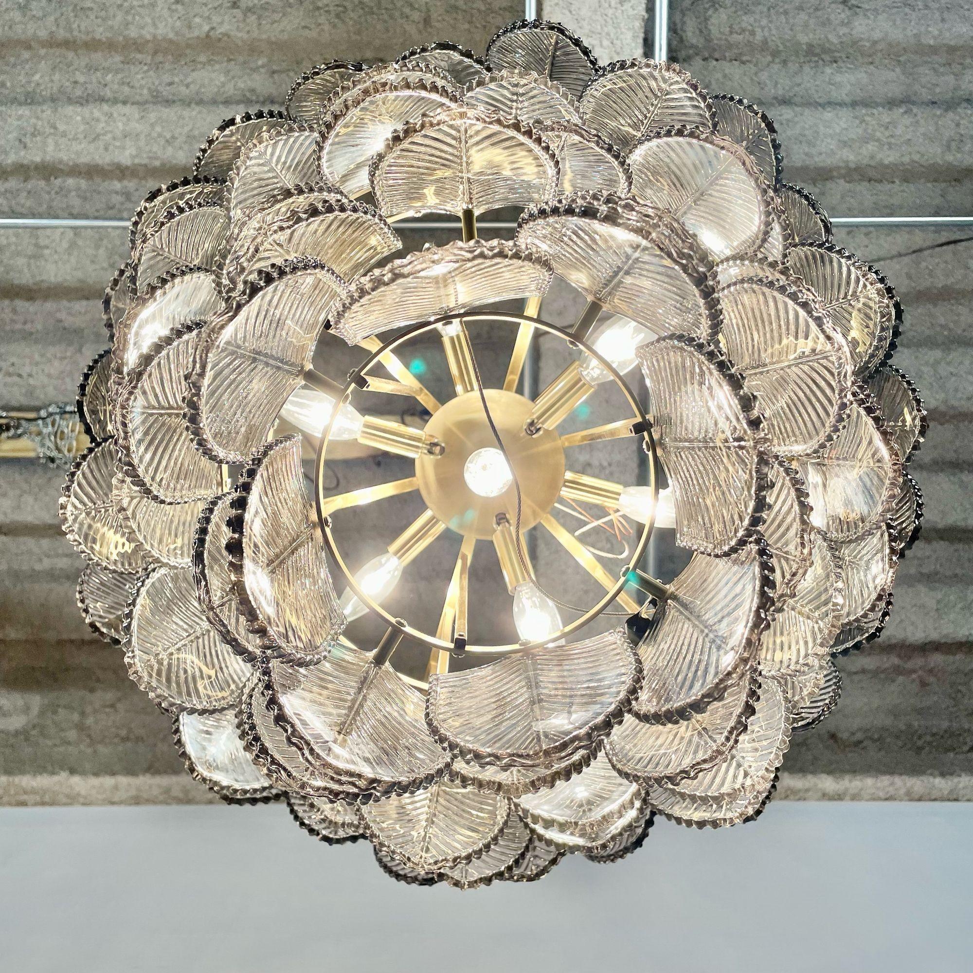 Contemporary Eicholtz, Modern, Art Deco Style, Chandelier, Brass, Smoked Glass, 2010s For Sale