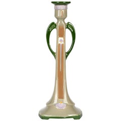 Candeliere in ceramica maiolica a due manici Eichwald Art Nouveau