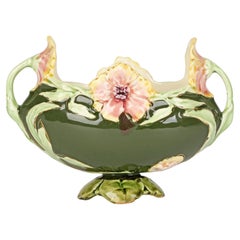 Antique Eichwald Attributed Twin Handled Majolica Floral Planter