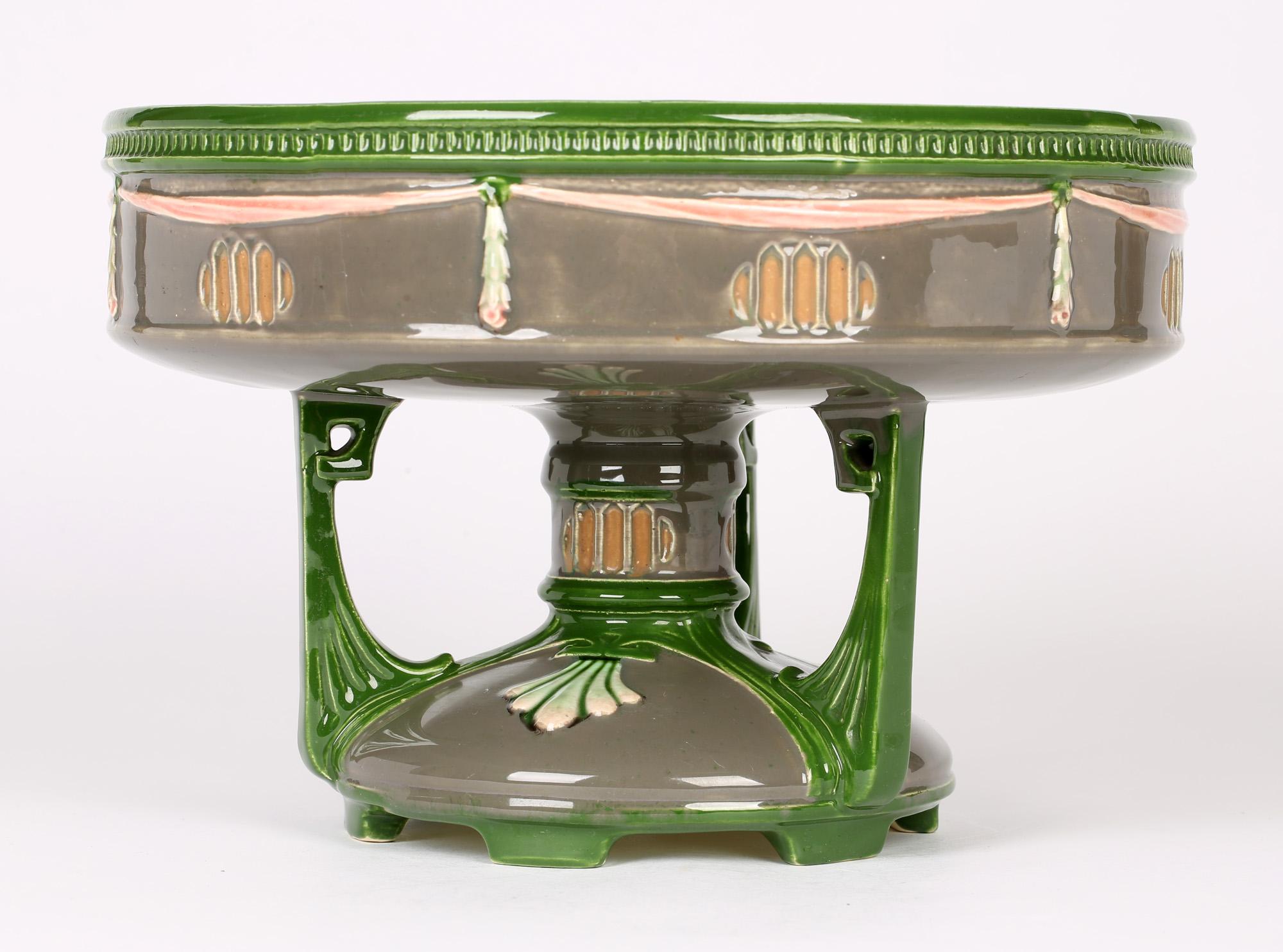 Eichwald Secessionist Majolica Art Pottery Centerpiece Pedestal Bowl For Sale 4
