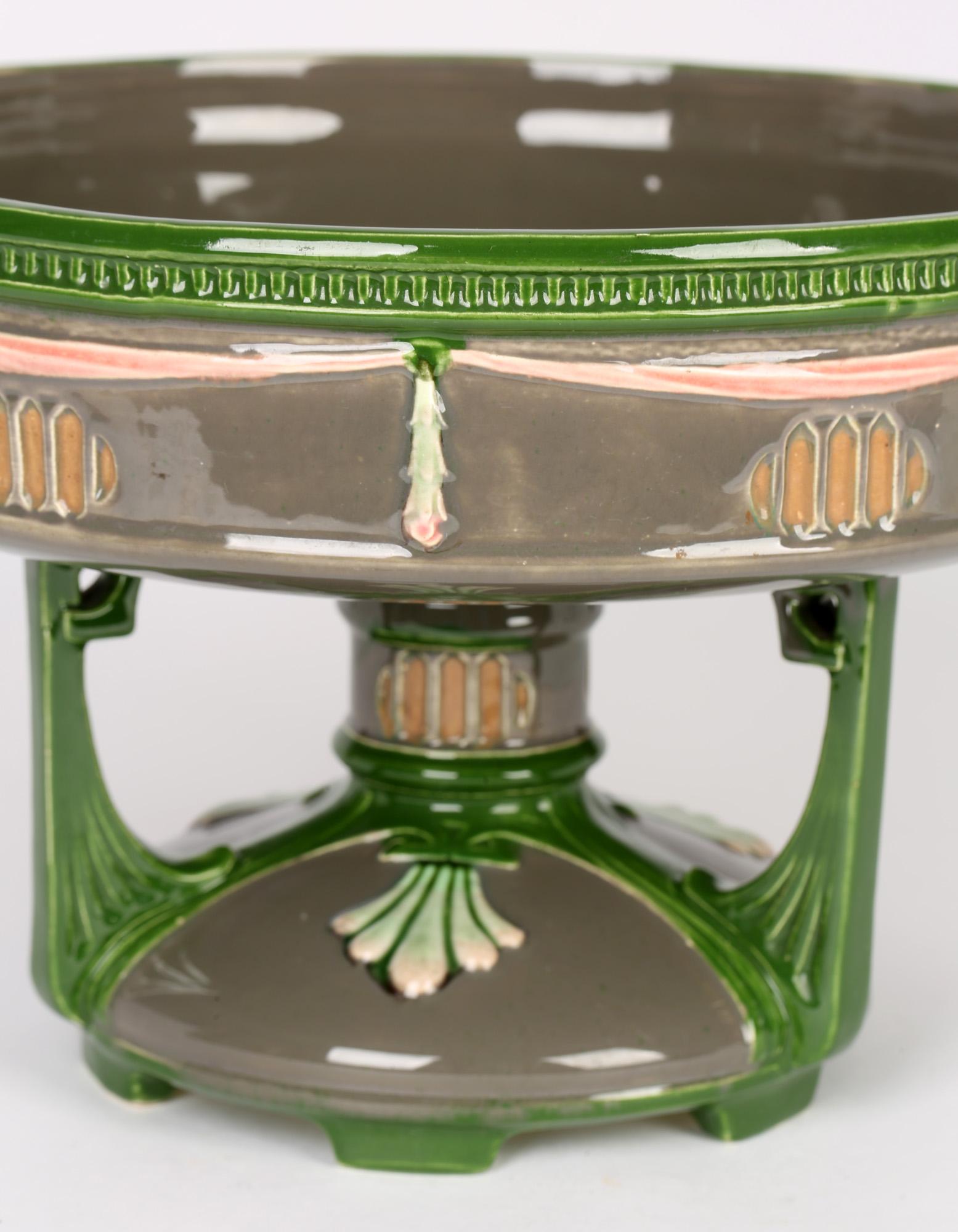 Eichwald Secessionist Majolica Art Pottery Centerpiece Pedestal Bowl For Sale 7