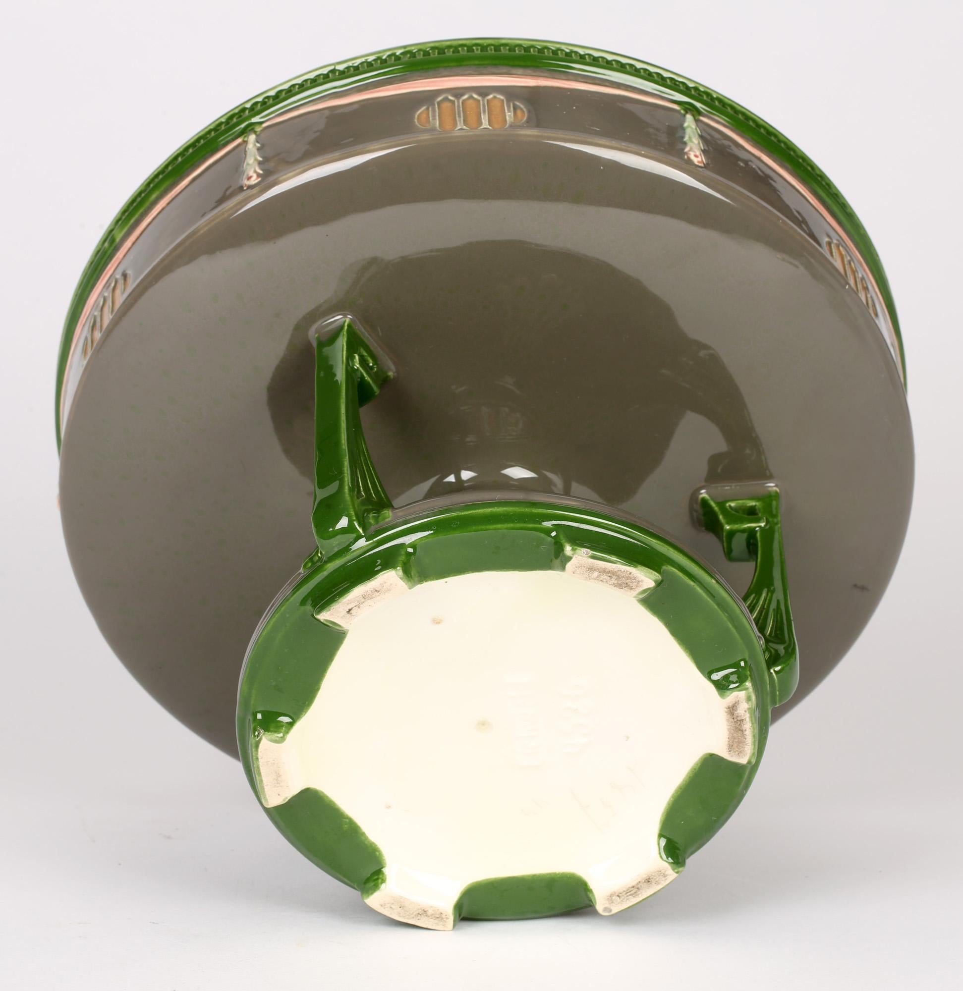 Eichwald Secessionist Majolica Art Pottery Centerpiece Pedestal Bowl For Sale 1