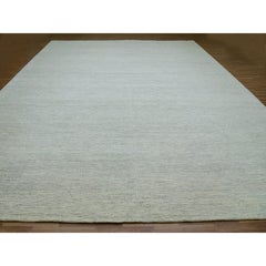 Eider White Modern Grass Design Hand Knotted Pure Wool Tone on Tone Oriental Rug