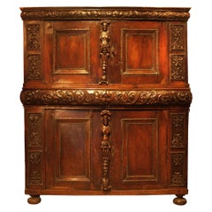 Antique Eiderstedter Business Cabinet from 1570 Odin and Goddess Frigg on the Doors