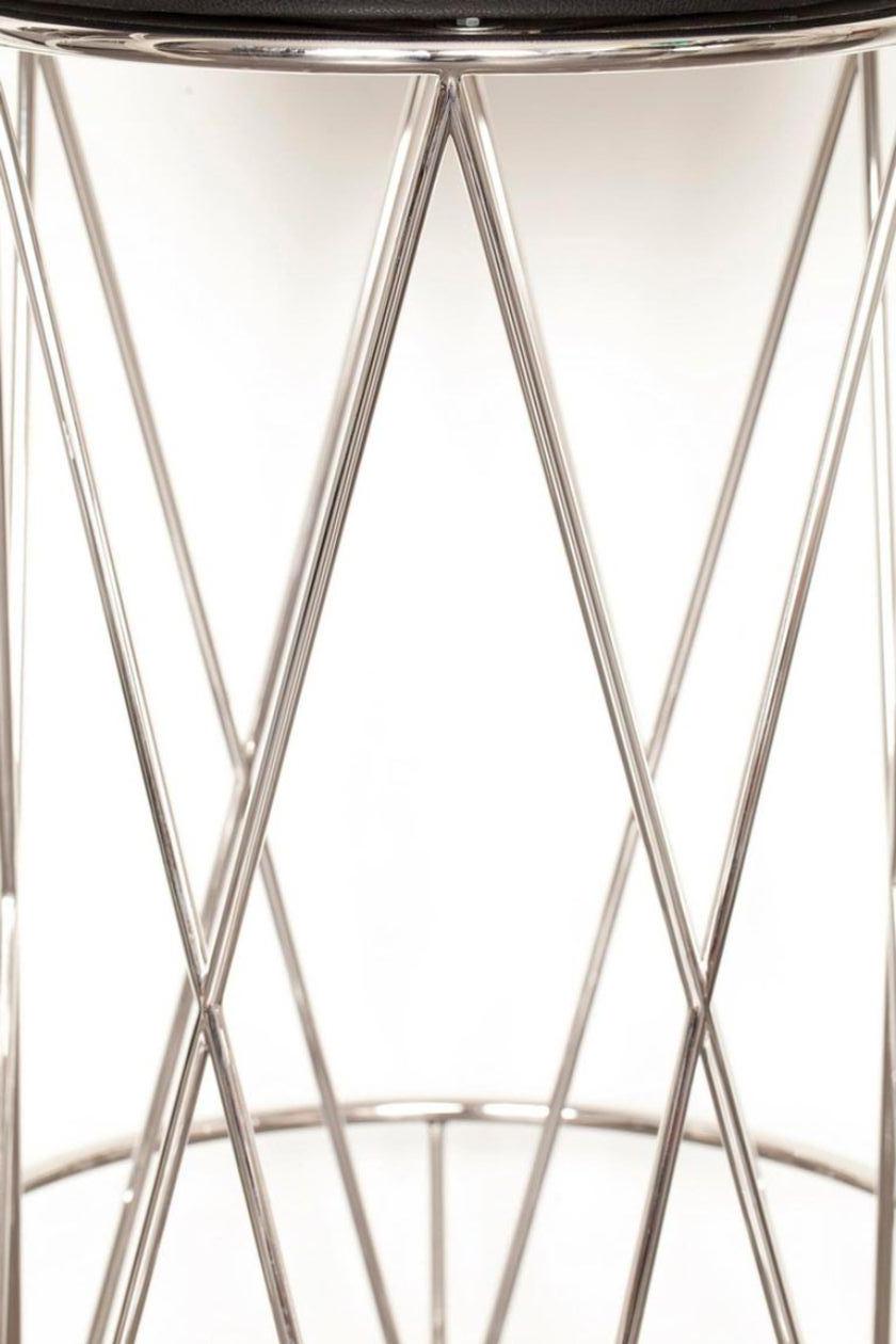 Modern Eiffel, Bar Stool Upholstered Leather Seat with Stainless Steel Structure For Sale