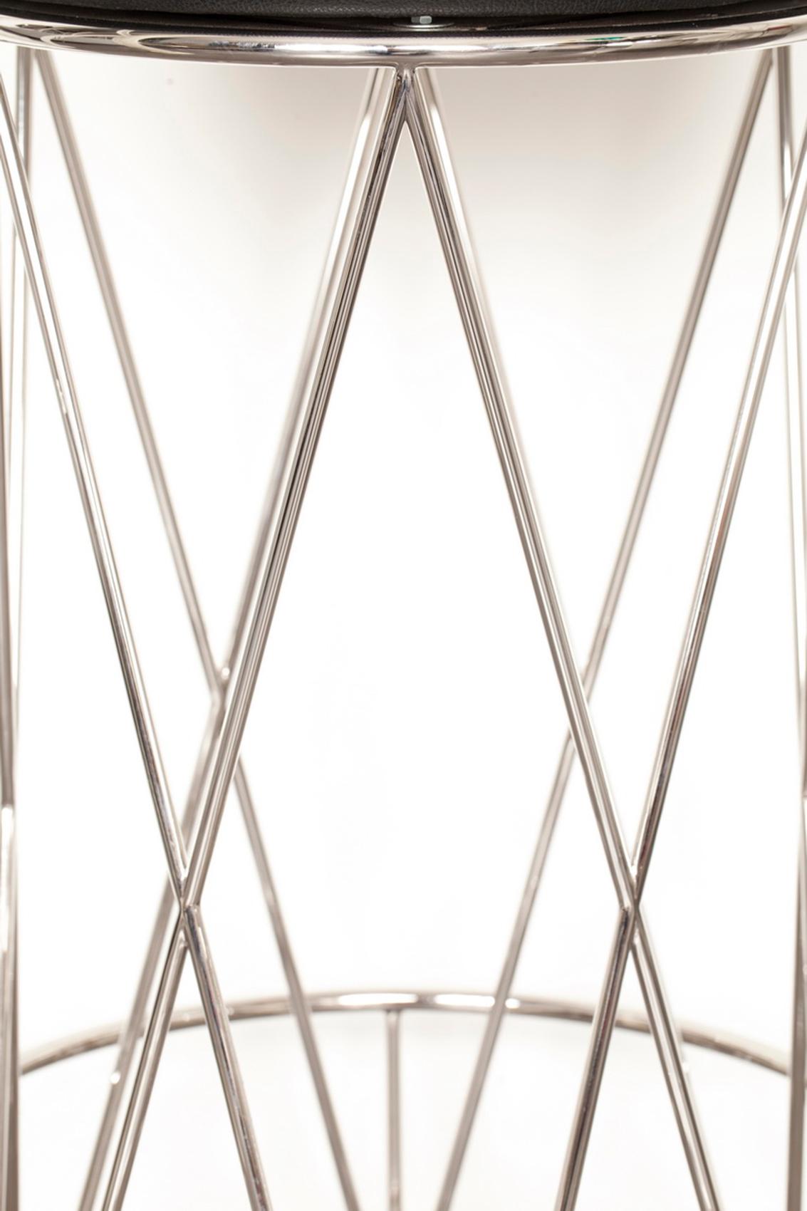 Lebanese Eiffel, Bar Stool Upholstered Leather Seat with Stainless Steel Structure