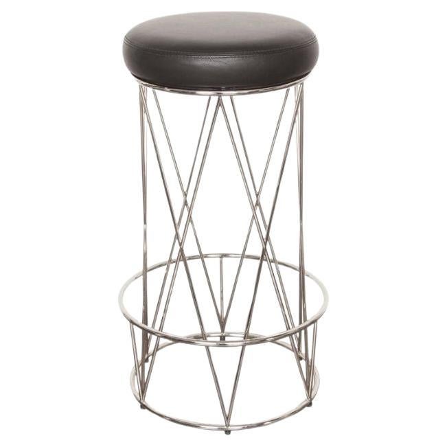 Eiffel, Bar Stool Upholstered Leather Seat with Stainless Steel Structure For Sale