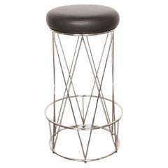 Eiffel, Bar Stool Upholstered Leather Seat with Stainless Steel Structure