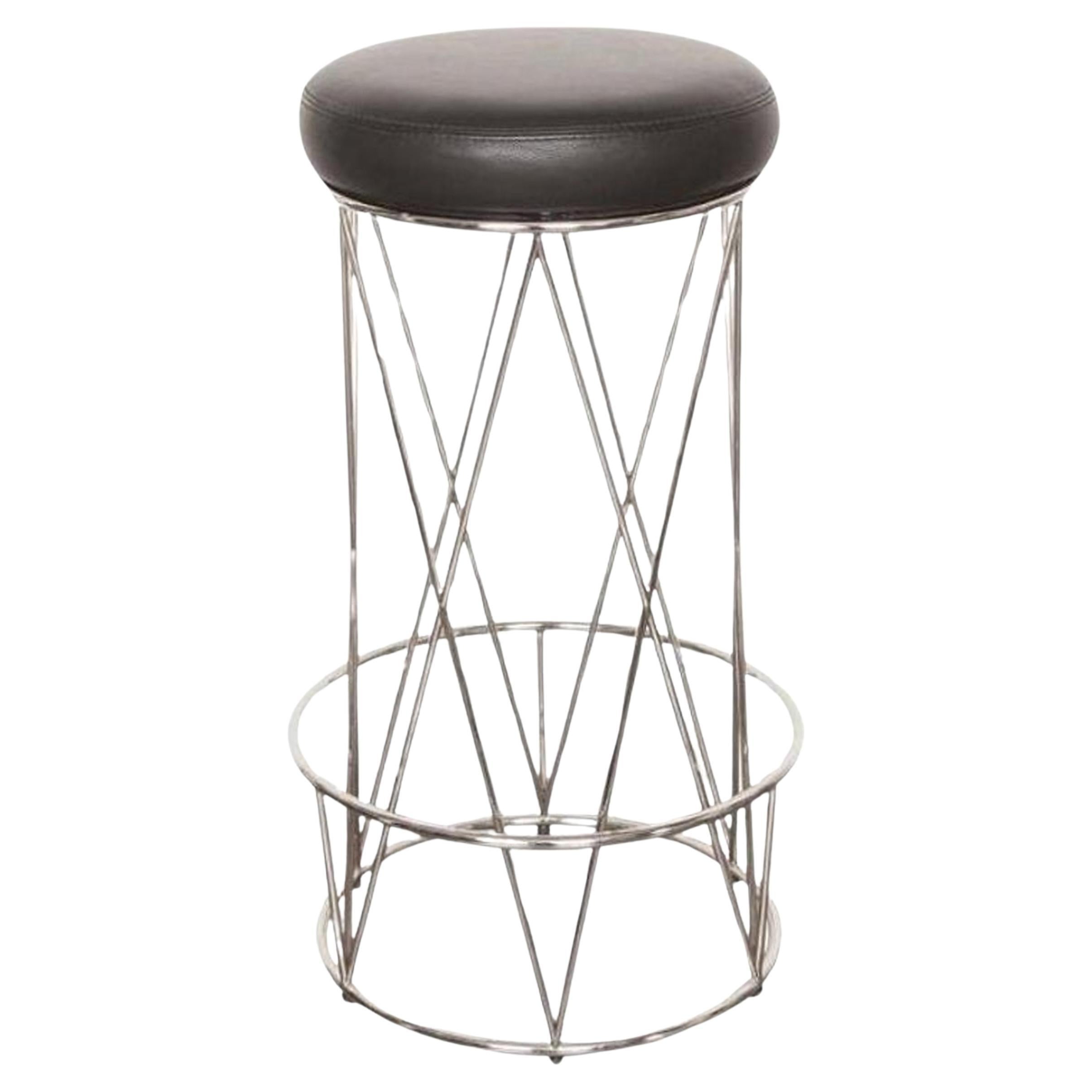 Eiffel, Bar Stool Upholstered Leather Seat with Stainless Steel Structure