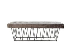 Eiffel, Bench in Hand Patinated Silver Leaf on Steel and Padded Seat