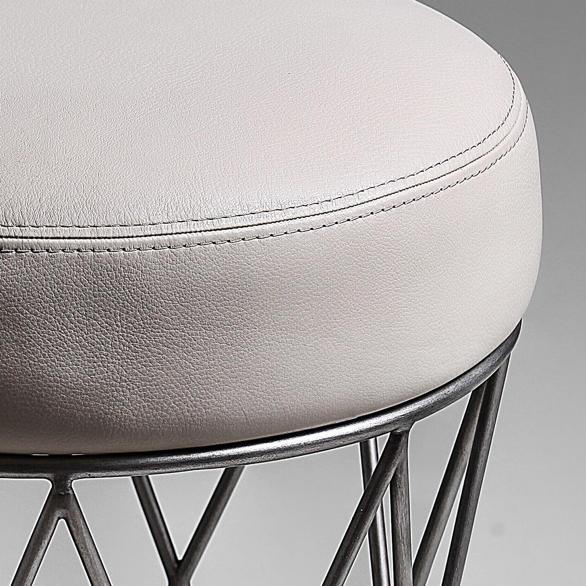 Modern Eiffel, Ottoman in Hand Patinated Silver Leaf and Upholstered Seat