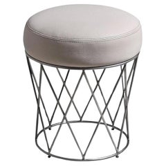 Eiffel, Ottoman in Hand Patinated Silver Leaf and Upholstered Seat