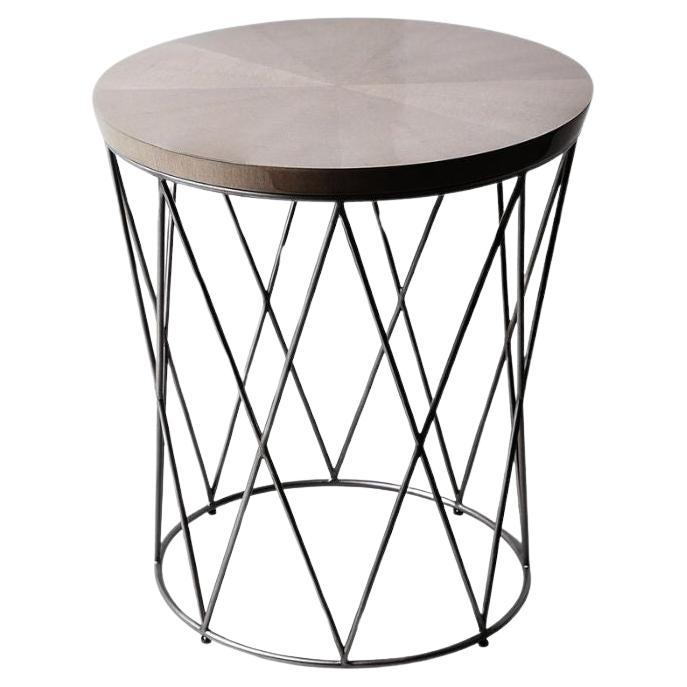 Eiffel, Side Table in Grey Sycamore and Hand Patinated Silver Leaf on Steel For Sale