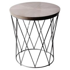 Eiffel, Side Table in Grey Sycamore and Hand Patinated Silver Leaf on Steel