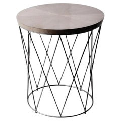 Eiffel, Side Table in Grey Sycamore and Hand Patinated Silver Leaf on Steel