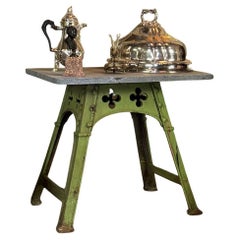 Eiffel-style Industrial Metal Table, Original Worn Green Paint, circa 1900