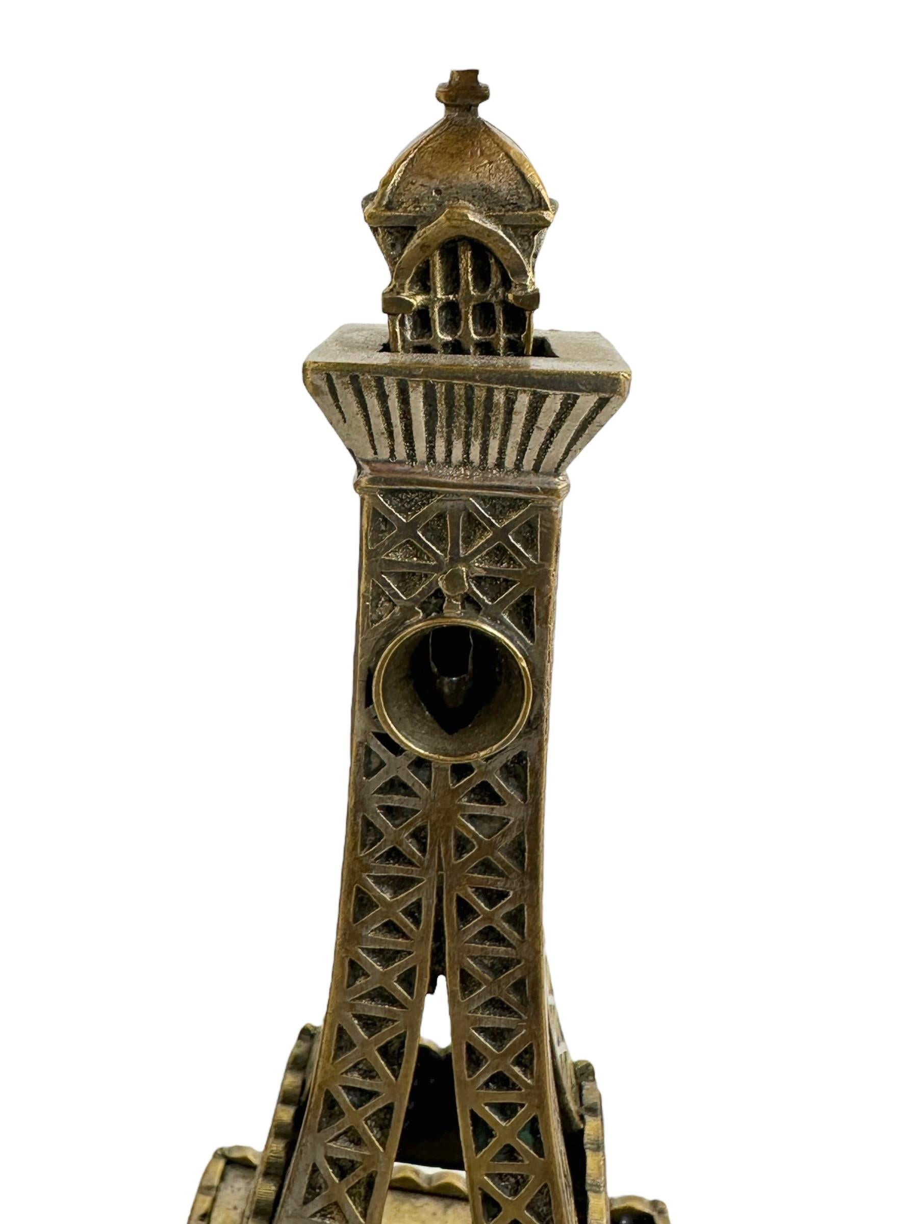 Metal Eiffel Tower Cigar Cutter and Matchstick Stand Antique France 1900s