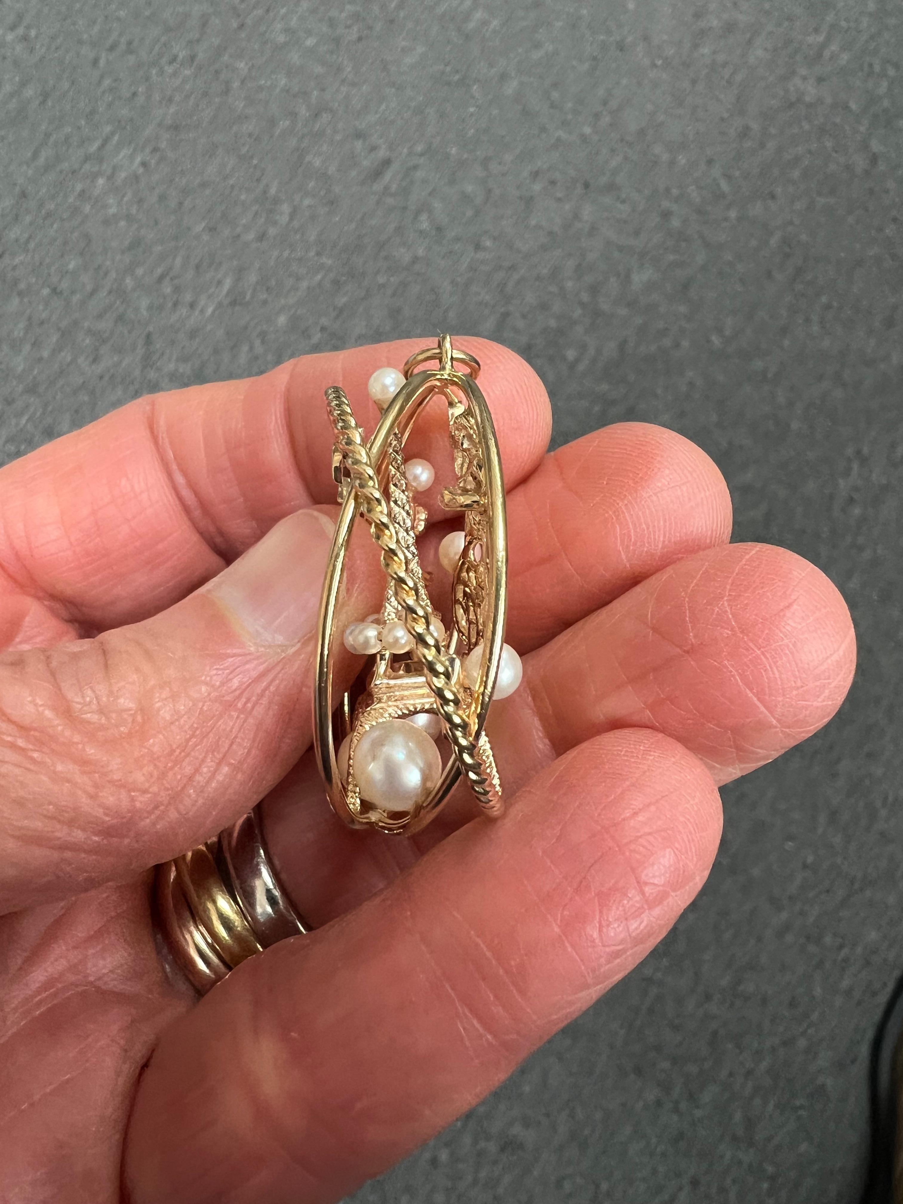 Modern Eiffel Tower Cultured Pearls Yellow Gold Charm Pendant
