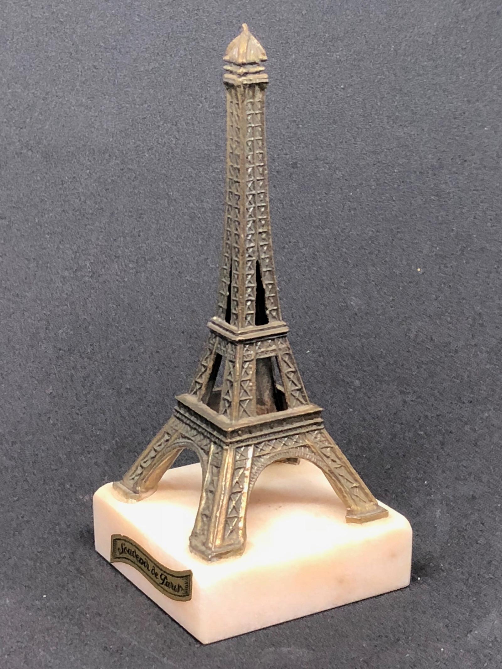 Metal Eiffel Tower French 1930s Souvenir Building Architectural Model on Marble Base