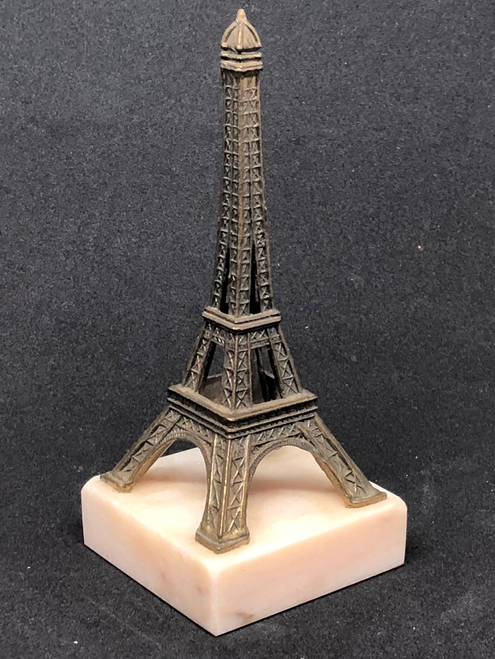 Eiffel Tower French 1930s Souvenir Building Architectural Model on Marble Base 1