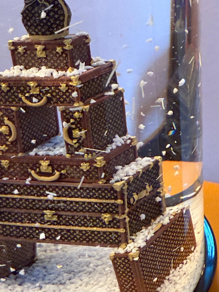 Eiffel Tower Louis Vuitton Monogram Trunk Snow Globe For Sale at