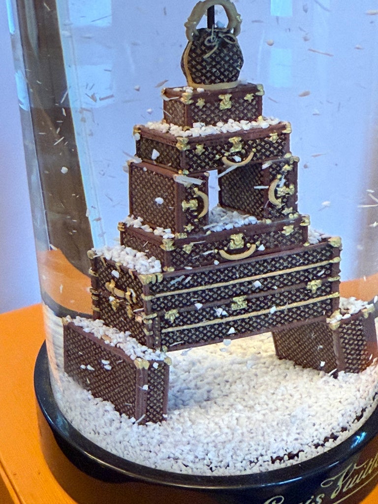 Eiffel Tower Louis Vuitton Monogram Trunk Snow Globe For Sale at