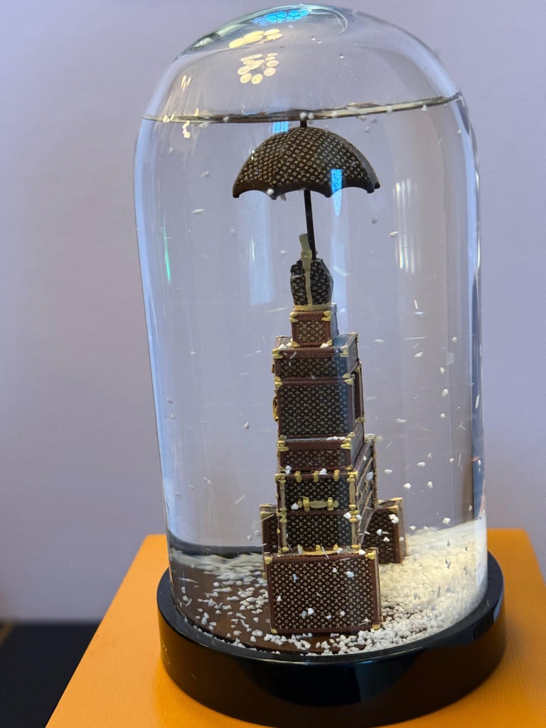Eiffel Tower Louis Vuitton Monogram Trunk Snow Globe For Sale at