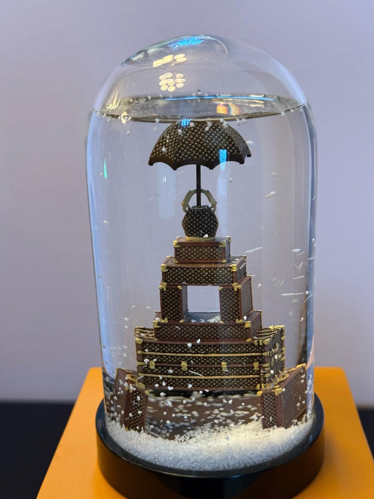 Eiffel Tower Louis Vuitton Monogram Trunk Snow Globe For Sale at