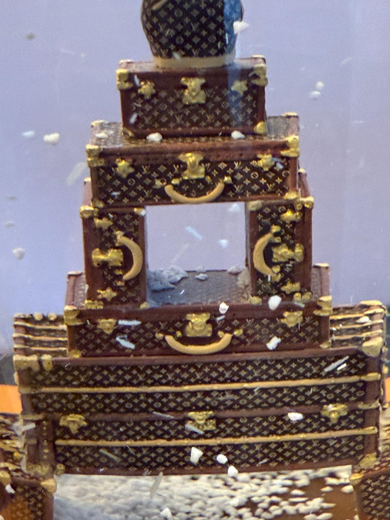 Eiffel Tower Louis Vuitton Monogram Trunk Snow Globe For Sale at