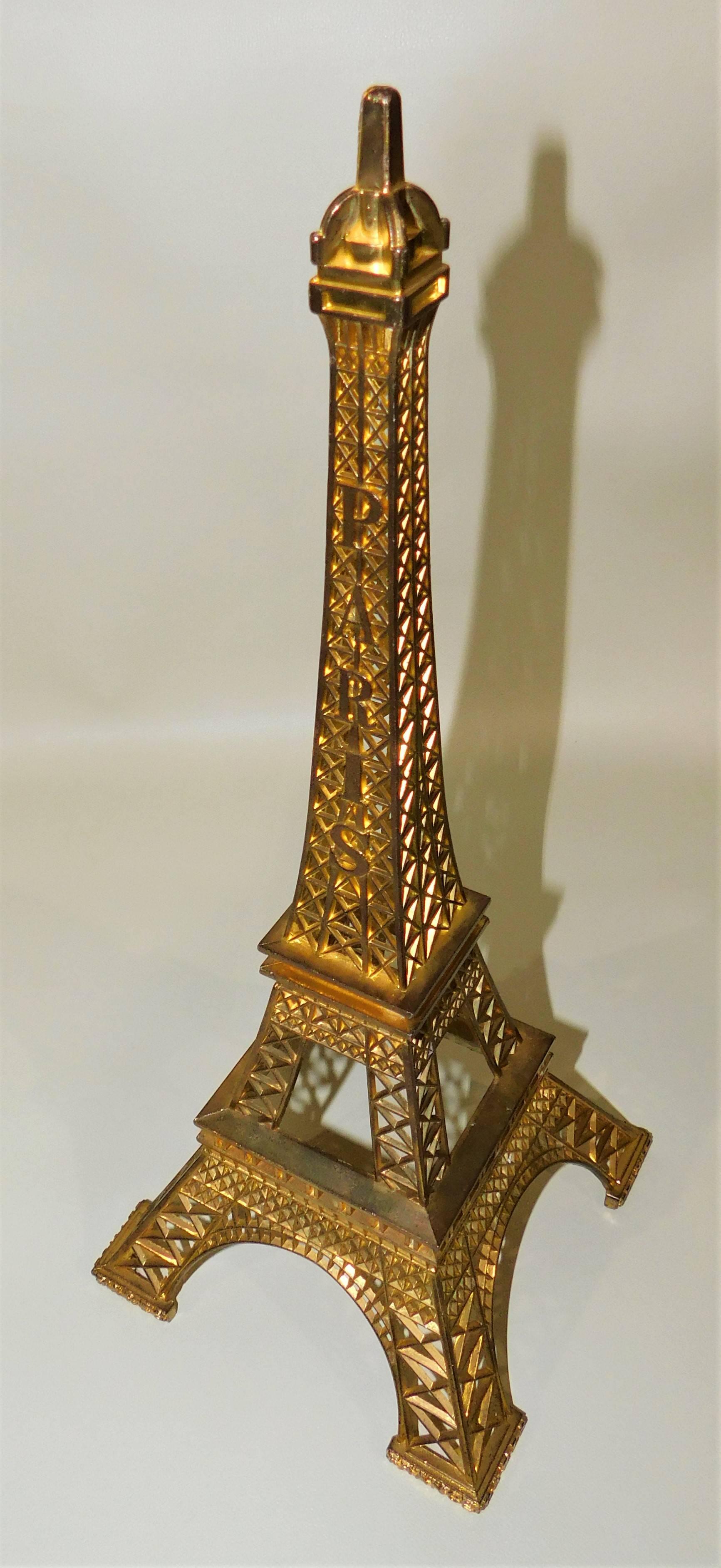 20th Century Eiffel Tower Paris France Gilt Metal Display Model Souvenir
