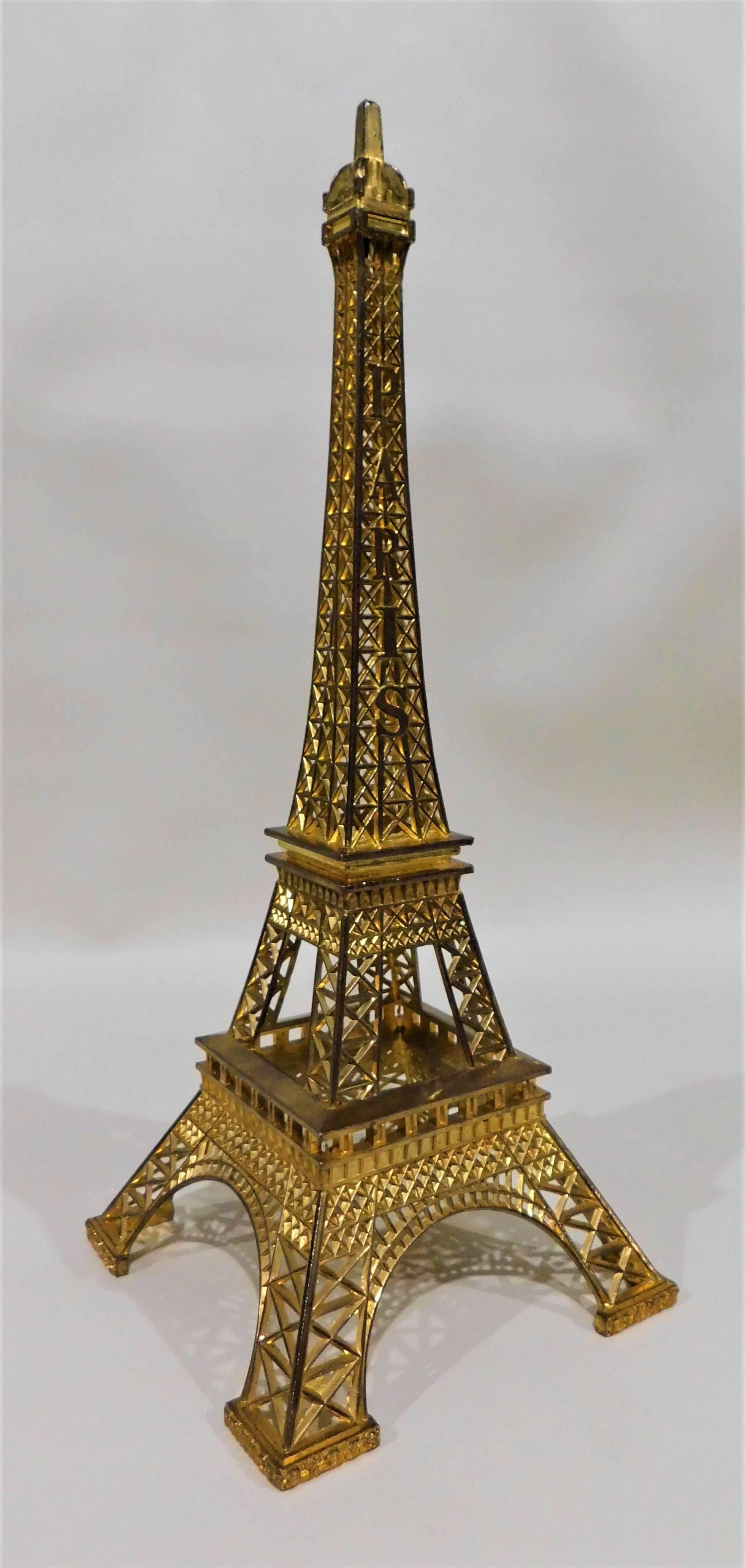 Eiffel Tower Paris France Gilt Metal Display Model Souvenir 2