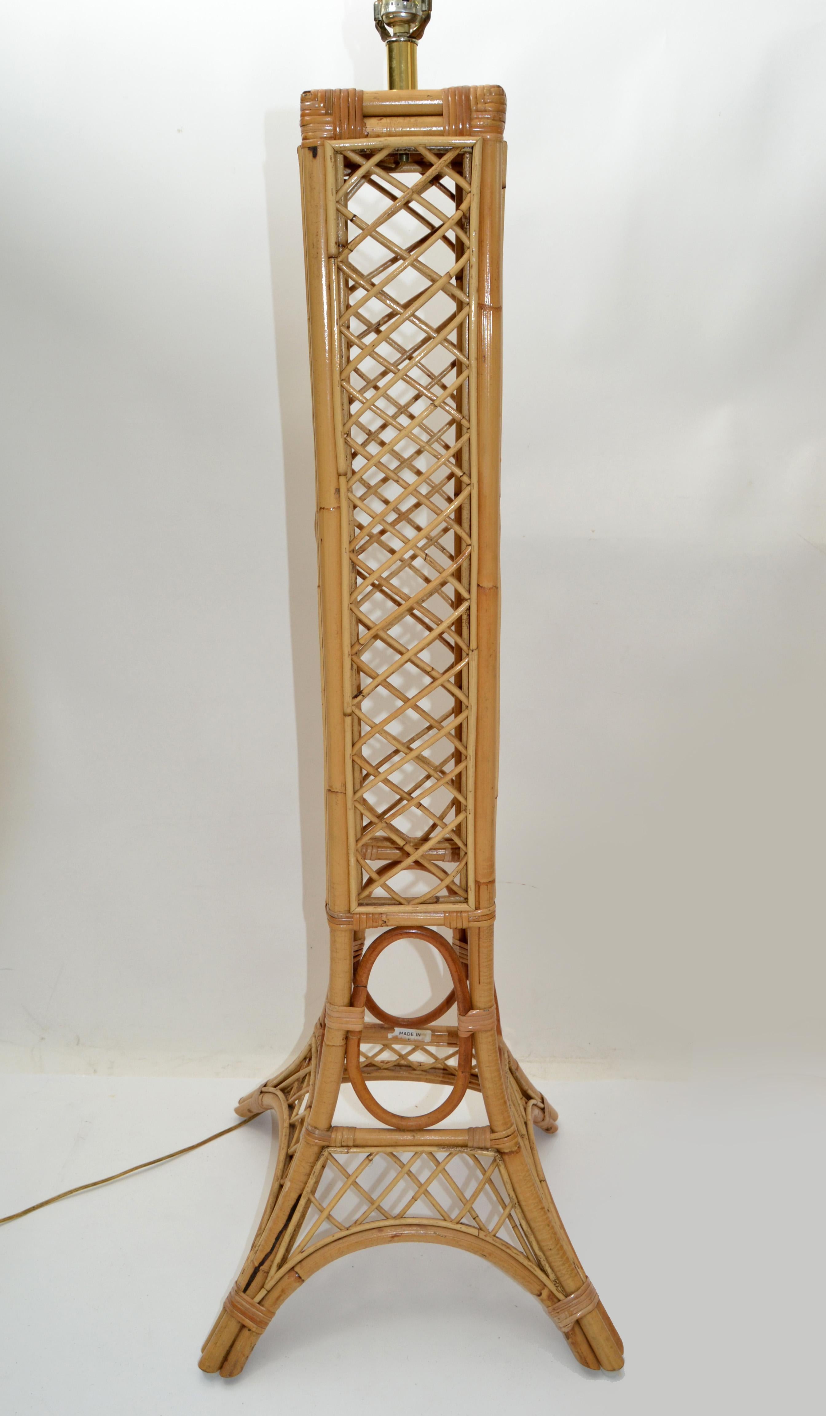 Hand-Crafted Eiffel Tower Paris Pencil Reed & Bend Bamboo Mid-Century Modern Floor Lamp 1970 For Sale